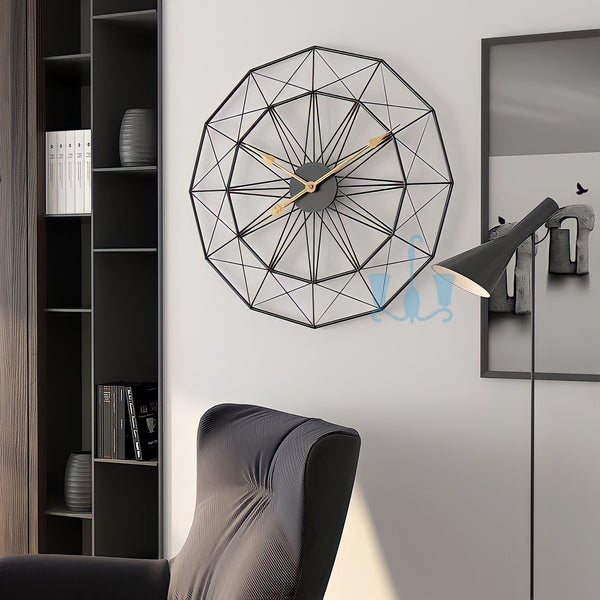 Black/Gold Geometric Metal Wall Clocks Are Circular, With Needle Display, Digital Motivity Type And Single Face Form Powered By AA 1.5V Batteries, available exclusively on Shahi Sajawat India, the world of home decor products. Best trendy home decor, living room, kitchen and bathroom decor ideas of 2022.