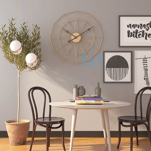 Black/Gold Geometric Metal Wall Clocks Are Circular, With Needle Display, Digital Motivity Type And Single Face Form Powered By AA 1.5V Batteries, available exclusively on Shahi Sajawat India, the world of home decor products. Best trendy home decor, living room, kitchen and bathroom decor ideas of 2022.