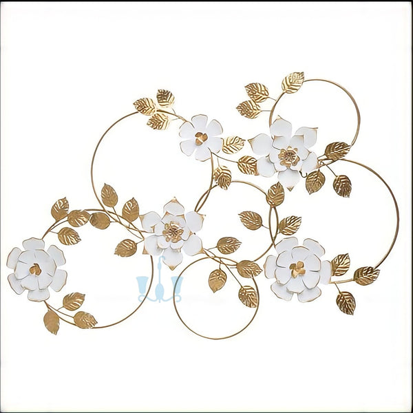 White And Gold Floral Multi Wreath Metal Wall Hanging Of Size Of 30"H × 39.5"W, available exclusively on Shahi Sajawat India, the world of home decor products.Best trendy home decor, living room, kitchen and bathroom decor ideas of 2022.