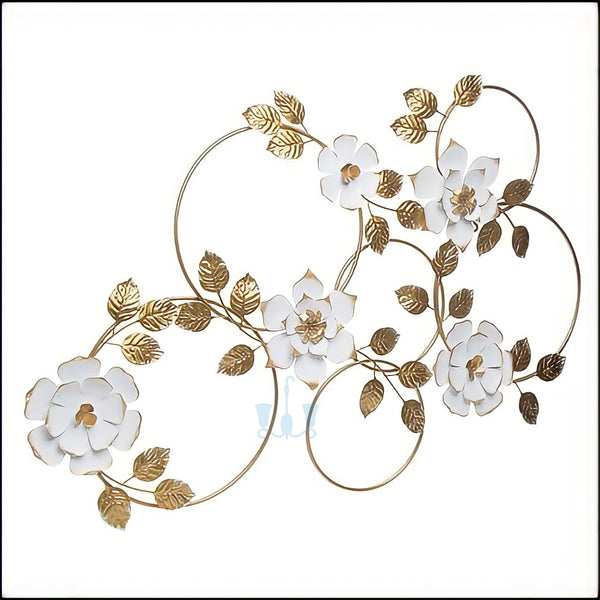 White And Gold Floral Multi Wreath Metal Wall Hanging Of Size Of 30"H × 39.5"W, available exclusively on Shahi Sajawat India, the world of home decor products.Best trendy home decor, living room, kitchen and bathroom decor ideas of 2022.