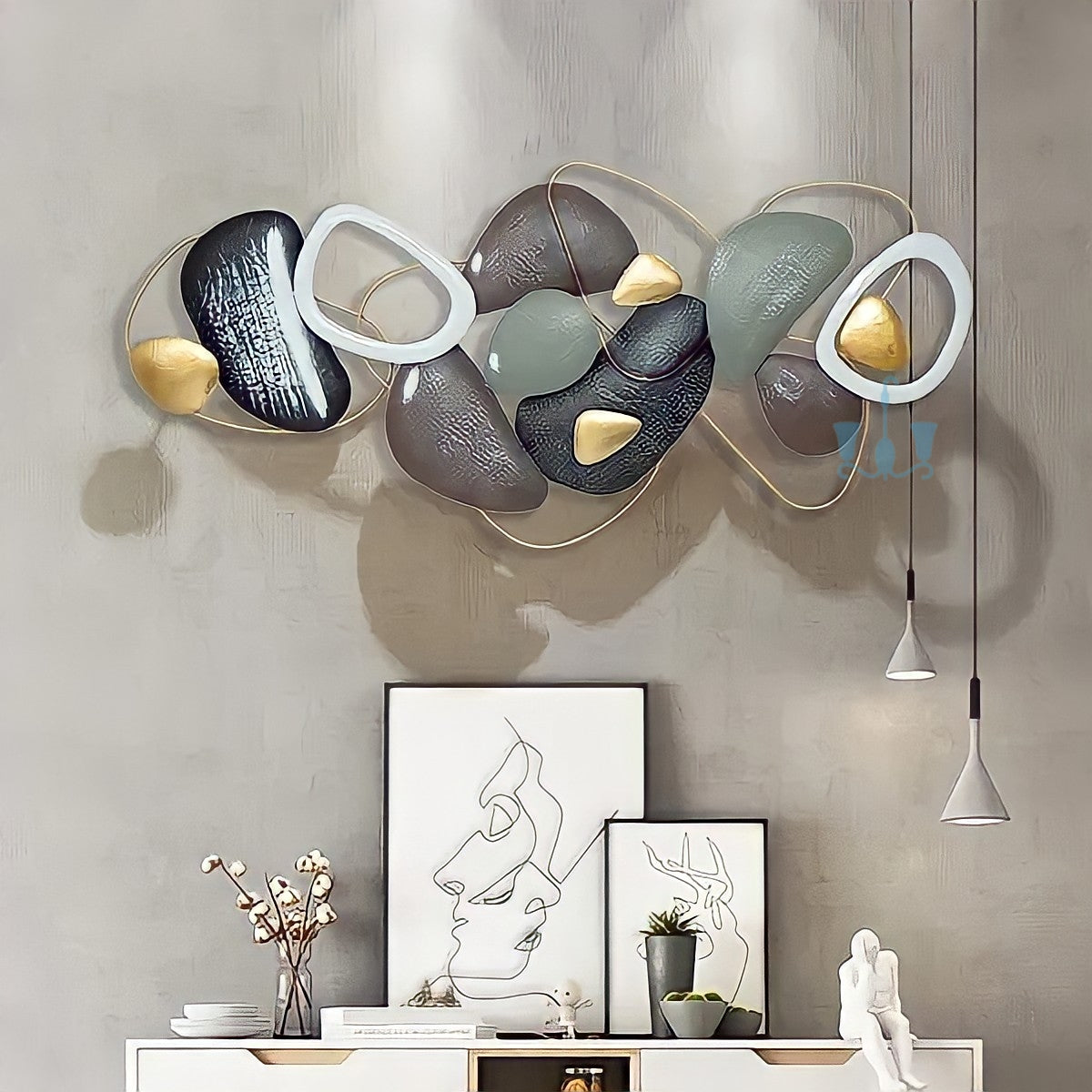 Brown, Black And Green Abstract Metal (Wrought Iron) Stone Wall Hangings Of Size 135×64cm, available exclusively on Shahi Sajawat India, the world of home decor products. Best trendy home decor, living room, kitchen and bathroom decor ideas of 2022.