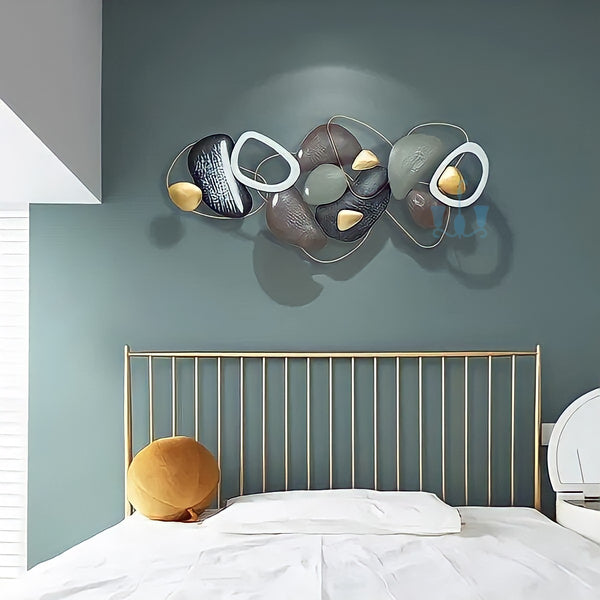 Brown, Black And Green Abstract Metal (Wrought Iron) Stone Wall Hangings Of Size 135×64cm, available exclusively on Shahi Sajawat India, the world of home decor products. Best trendy home decor, living room, kitchen and bathroom decor ideas of 2022.