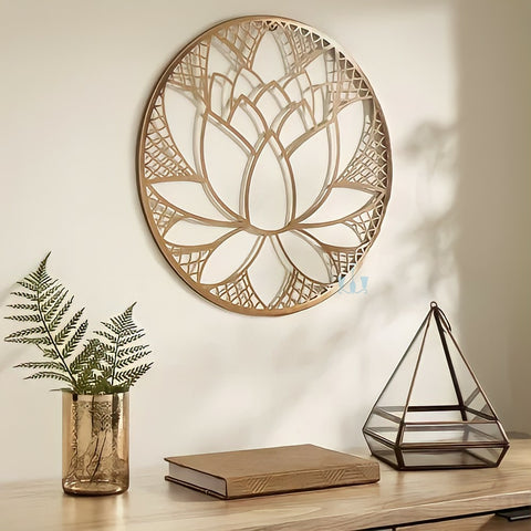 Gold Lotus Bloom Metal (Steel) Handcrafted Metal Wall Hanging (Wall Decor) Of Size 40cm Available Exclusively At Shahi Sajawat India, the world of home decor products.Best trendy home decor, office decor, restaurant decor, living room, kitchen and bathroom decor ideas of 2022.