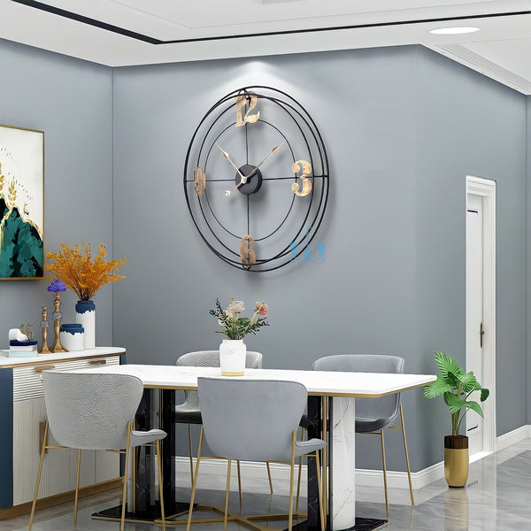 Black And Gold Modern Retro Handcrafted Quartz Metal (Wrought Iron) Wall Clock Is Circular With Single Face Form And Needle Display, available exclusively on Shahi Sajawat India, the world of home decor products.Best trendy home decor, office decor, restaurant decor, living room, kitchen and bathroom decor ideas of 2022.