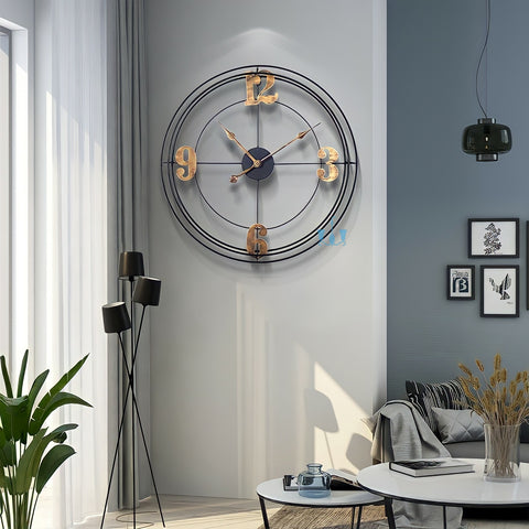 Black And Gold Modern Retro Handcrafted Quartz Metal (Wrought Iron) Wall Clock Is Circular With Single Face Form And Needle Display, available exclusively on Shahi Sajawat India, the world of home decor products.Best trendy home decor, office decor, restaurant decor, living room, kitchen and bathroom decor ideas of 2022.