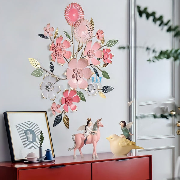 Peach Pink Floral European Style Handcrafted Metal Wall Hanging (Wall Decor) Of Size 98×80cm, Available Exclusively At Shahi Sajawat India, the world of home decor products.Best trendy home decor, office decor, restaurant decor, living room, kitchen and bathroom decor ideas of 2022.