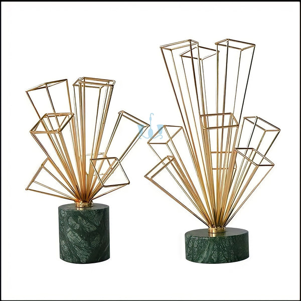 Black+Gold Geometric Metal Figurines With Marble base, In Two Sizes, available exclusively on Shahi Sajawat India, the world of home decor products. Best trendy home decor, living room, office, kitchen and restaurant decor ideas of 2022.