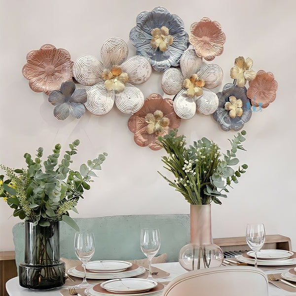 Peachy Brown And Greyish Blue Pastel Floral European Style Handcrafted Metal Wall Hanging (Wall Decor) Of Size 134×70cm, Available Exclusively At Shahi Sajawat India, the world of home decor products.Best trendy home decor, office decor, restaurant decor, living room, kitchen and bathroom decor ideas of 2022.