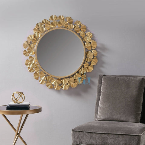 Rakish Ginkgo Leaves Framed Wall Mirror