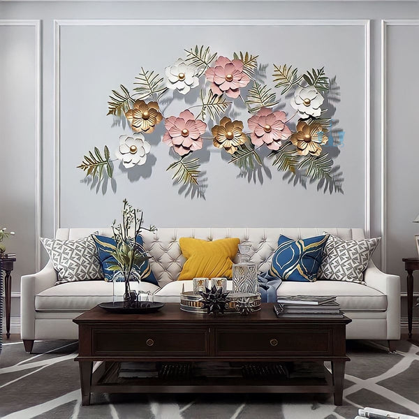 Pink, White And Gold Floral Handcrafted Metal Wall Hanging (Wall Decor) Of Size 145×83cm, Available Exclusively On Shahi Sajawat India, the world of home decor products.Best trendy home decor, living room, kitchen and bathroom decor ideas of 2023.