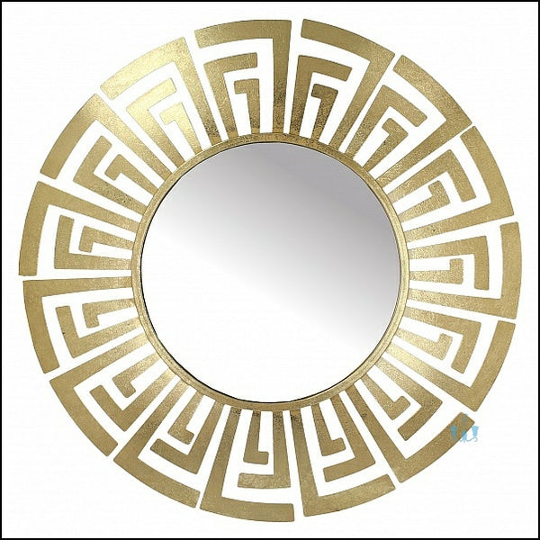 Gold Handcrafted Greek Key Pattern Metal (Iron) Wall Mirror, Comes Ready To Hang, Available exclusively on Shahi Sajawat India, the world of home decor products.Best trendy home decor, office decor, restaurant decor, living room, kitchen and bathroom decor ideas of 2023.