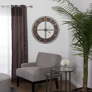 Brown And Gold Circular Quartz Metal Wall Clock Of Size 30"×30"(inch), With Needle Display And Single Face Form, available exclusively on Shahi Sajawat India, the world of home decor products.Best trendy home decor, living room, kitchen and bathroom decor ideas of 2021.