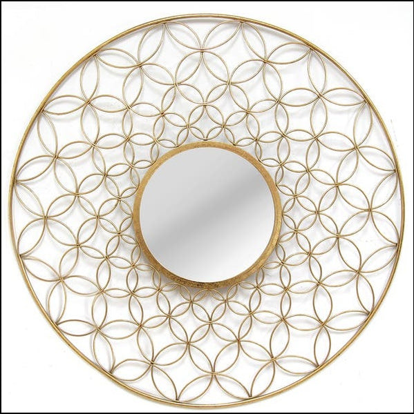 Large Gold Round Filigree Metal Wall Mirror Of Size 33"× 33"(inch) Is Waterproof, Scratch Resistant And Corrosion Resistant, available exclusively on Shahi Sajawat India, the world of home decor products.Best trendy home decor, living room, kitchen and bathroom decor ideas of 2021.