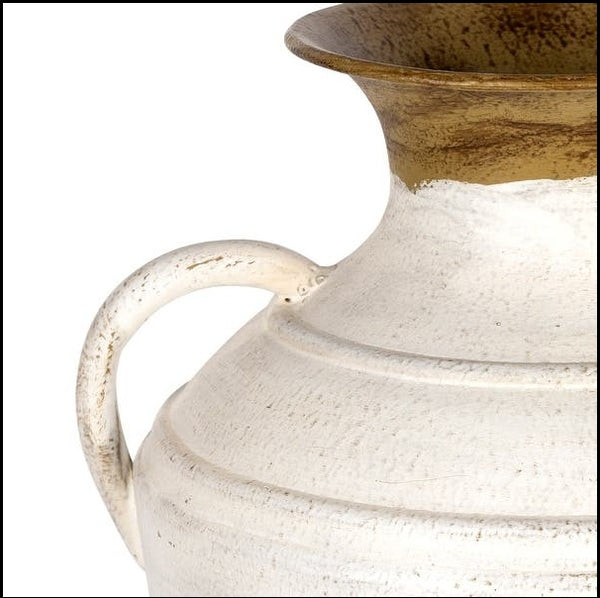 Off-White And Brown Double Handle Metal Tabletop Vase In Size 12.25×10×8.5 inch available exclusively on Shahi Sajawat India, the world of home decor products.Best trendy home decor, living room, kitchen and bathroom decor ideas of 2022.