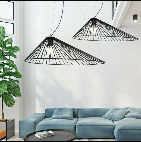 Black Metal, Iron Finish Nordic Straw Hat Pendant Lights Of Size 25×60cm, With AC Power Source, E27 Base Type, Light Source Of LED Bulbs, available exclusively on Shahi Sajawat India, the world of home decor products. Best trendy home decor, living room, kitchen and bathroom decor ideas of 2020.
