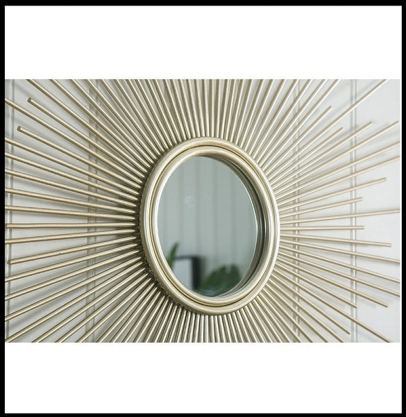 Large Golden Sunburst Metal Wall Mirror Made Of Quality Tempered Glass In 3 Size Options Of 60, 80 and 100cm, available exclusively on Shahi Sajawat India, the world of home decor products.Best trendy home decor, living room and kitchen decor ideas of 2019.