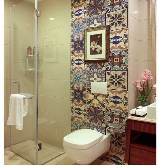 DIY Multicoloured Bohemian Self adhesive PVC Wall Tile Stickers Are smooth surfaced, waterproof, fireproof, mould-proof, extra thick, environment friendly, available exclusively on Shahi Sajawat India, the world of home decor products.Best trendy home decor, living room, kitchen and bathroom decor ideas of 2020.