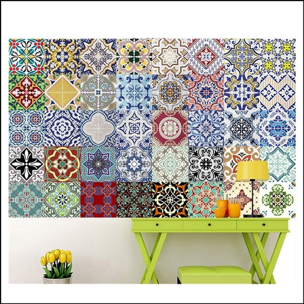 DIY Multicoloured Self Adhesive PVC Tile Stickers Of Size 20×20cm (7.87 × 7.87") is  Heat Resistant, Corrosion Resistant,Waterproof, Mildew Proof, Easy to Clean, Reusable, Easy to Install, Non-toxic,available exclusively on Shahi Sajawat India,the world of home decor products.Best trendy home decor, living room room, kitchen and bathroom decor ideas of 2019.