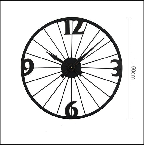 Large Black Wheel Like Circular Quartz Vintage Metal Wall Clocks Of Size 50×50cm And 60×60cm, With Single Face Form And Needle Display, available exclusively on Shahi Sajawat India,the world of home decor products.Best trendy home decor, living room, kitchen and bathroom decor ideas of 2021.
