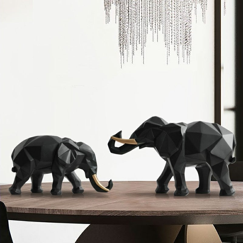 Modish Geometric Crafted 2 Piece Resin Elephant Sculptures