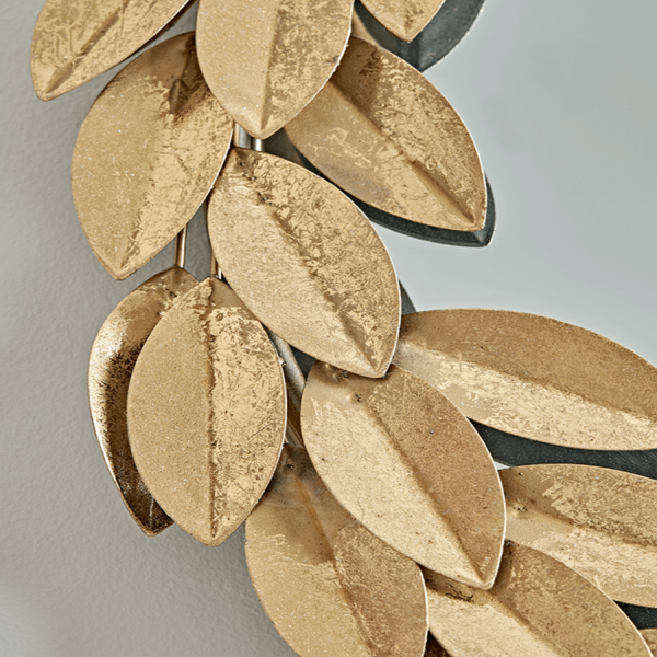 Large Gold Laurel Leaves Framed Metal Wall Mirror Are Waterproof, High Definition And Scratch Resistant, exclusively on Shahi Sajawat India, the world of home decor products. Best trendy home decor, living room, kitchen and bathroom decor ideas of 2021.