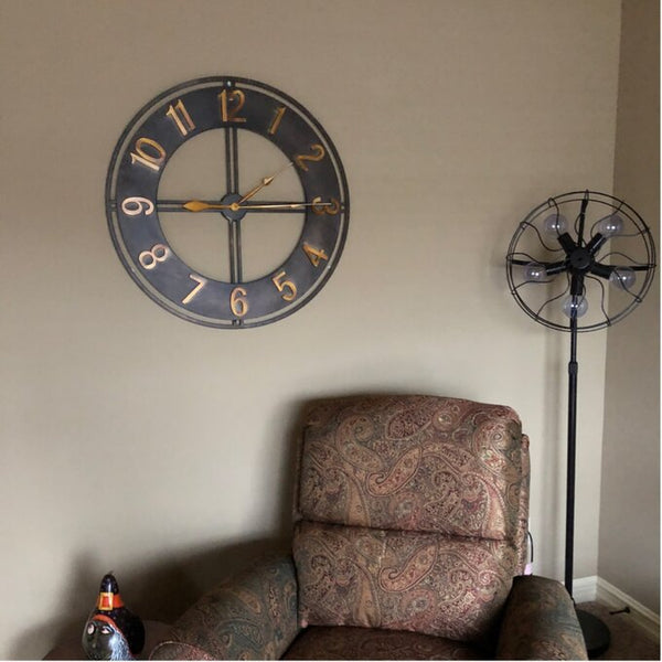 Brown And Gold Circular Quartz Metal Wall Clock Of Size 30"×30"(inch), With Needle Display And Single Face Form, available exclusively on Shahi Sajawat India, the world of home decor products.Best trendy home decor, living room, kitchen and bathroom decor ideas of 2021.