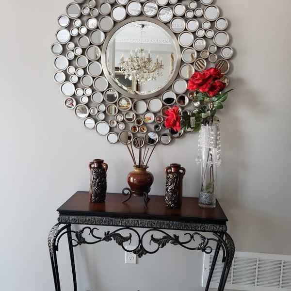 Large Silver Multimirror Metal Round Wall Mirrors Of Size 42"H x 42"W, Are Waterproof, Corrosion Proof, Scratch Resistant, Arrives Ready To Hang, available exclusively on Shahi Sajawat India, the world of home decor products.Best trendy home decor, living room, kitchen and bathroom decor ideas of 2021.