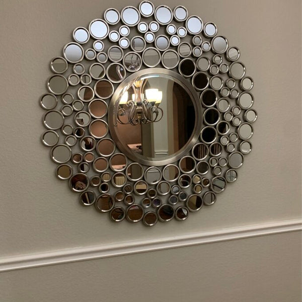 Large Silver Multimirror Metal Round Wall Mirrors Of Size 42"H x 42"W, Are Waterproof, Corrosion Proof, Scratch Resistant, Arrives Ready To Hang, available exclusively on Shahi Sajawat India, the world of home decor products.Best trendy home decor, living room, kitchen and bathroom decor ideas of 2021.