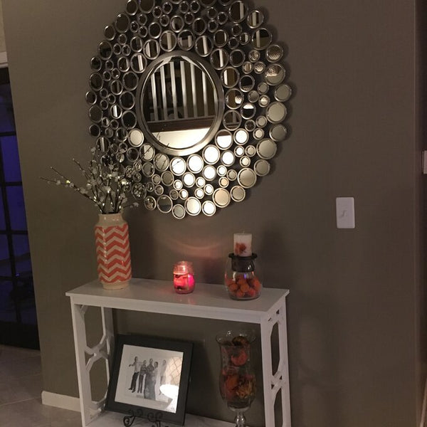 Large Silver Multimirror Metal Round Wall Mirrors Of Size 42"H x 42"W, Are Waterproof, Corrosion Proof, Scratch Resistant, Arrives Ready To Hang, available exclusively on Shahi Sajawat India, the world of home decor products.Best trendy home decor, living room, kitchen and bathroom decor ideas of 2021.