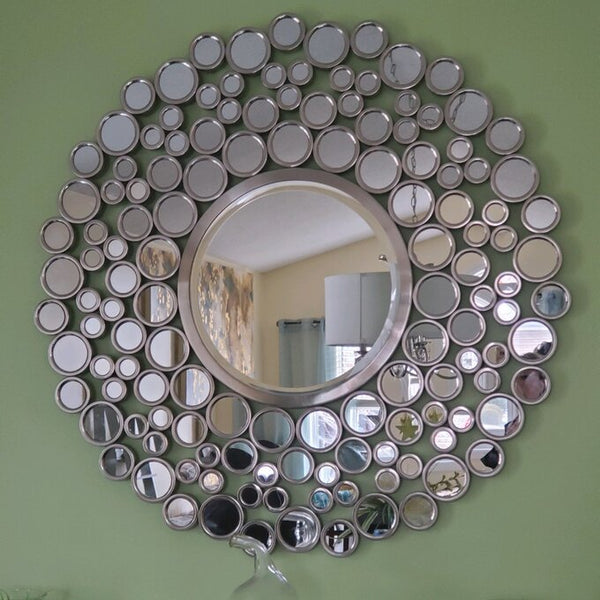 Large Silver Multimirror Metal Round Wall Mirrors Of Size 42"H x 42"W, Are Waterproof, Corrosion Proof, Scratch Resistant, Arrives Ready To Hang, available exclusively on Shahi Sajawat India, the world of home decor products.Best trendy home decor, living room, kitchen and bathroom decor ideas of 2021.