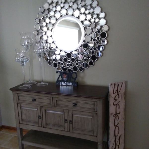 Large Silver Multimirror Metal Round Wall Mirrors Of Size 42"H x 42"W, Are Waterproof, Corrosion Proof, Scratch Resistant, Arrives Ready To Hang, available exclusively on Shahi Sajawat India, the world of home decor products.Best trendy home decor, living room, kitchen and bathroom decor ideas of 2021.