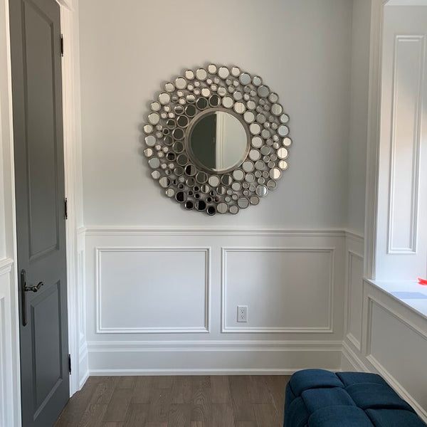 Large Silver Multimirror Metal Round Wall Mirrors Of Size 42"H x 42"W, Are Waterproof, Corrosion Proof, Scratch Resistant, Arrives Ready To Hang, available exclusively on Shahi Sajawat India, the world of home decor products.Best trendy home decor, living room, kitchen and bathroom decor ideas of 2021.