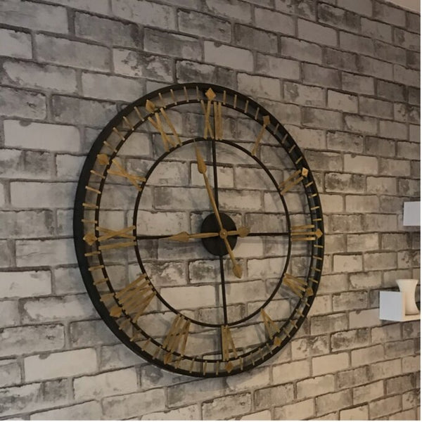 Large Black And Gold Circular Quartz Metal Wall Clock Of Size 80×80cms, With Needle Display And Single Face Form, available exclusively on Shahi Sajawat India, the world of home decor products.Best trendy home decor, living room, kitchen and bathroom decor ideas of 2021.