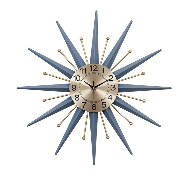 Bluish Grey Geometric Sunburst Metal Quartz Wall Clock Has A Needle Display Type, Single Face Form, In Two Sizes Of 50cm and 70cm, available exclusively on Shahi Sajawat India, the world of home decor products.Best trendy home decor, living room and kitchen decor ideas of 2020.