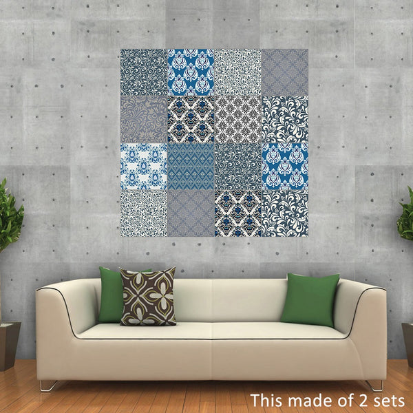 DIY Blue Floral Motif PVC Self Adhesive Wall Tile Stickers Are Eco-friendly, Smooth surfaced, waterproof, formaldehyde-free,extra thick, removable,available exclusively on Shahi Sajawat India, the world of home decor products.Best trendy home decor, living room, kitchen and bathroom decor ideas of 2020.