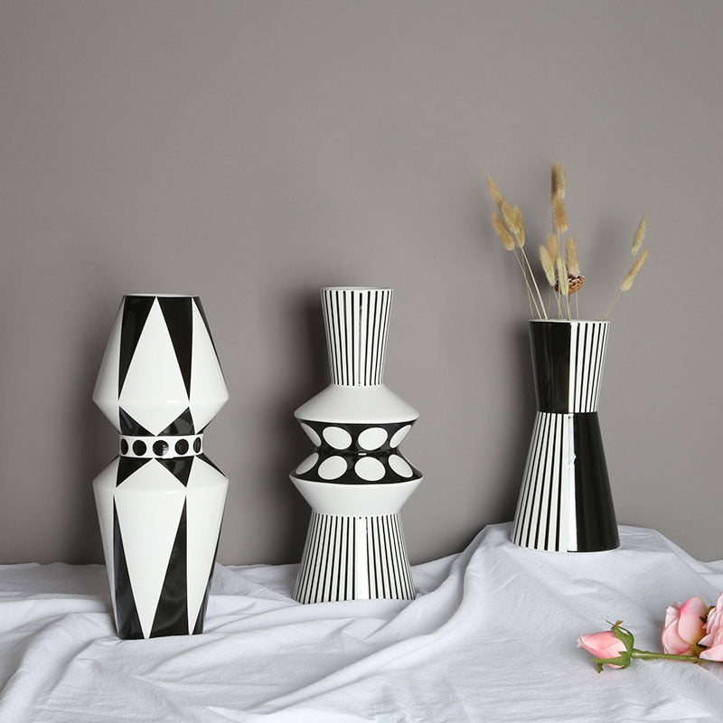 Modernistic Black And White Ceramic Vases
