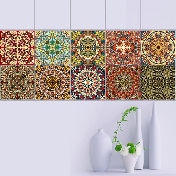 DIY Orange Mandala Patterned Self Adhesive PVC Wall Tile Stickers Are Eco-friendly, Smooth surfaced, waterproof, formaldehyde-free, removable, available exclusively on Shahi Sajawat India, the world of home decor products. Best trendy home decor, living room, kitchen and bathroom decor ideas of 2020.