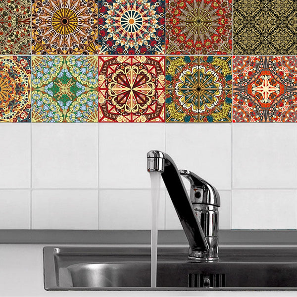 DIY Orange Mandala Patterned Self Adhesive PVC Wall Tile Stickers Are Eco-friendly, Smooth surfaced, waterproof, formaldehyde-free, removable, available exclusively on Shahi Sajawat India, the world of home decor products. Best trendy home decor, living room, kitchen and bathroom decor ideas of 2020.