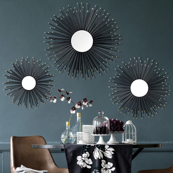 Black Sunburst Wrought Iron (Metal) Wall Mirrors Of Size 80×80cm Are Waterproof, Corrosion resistant, Scratch Resistant, available exclusively on Shahi Sajawat India, the world of home decor products.Best trendy home decor, living room, kitchen and bathroom decor ideas of 2021.