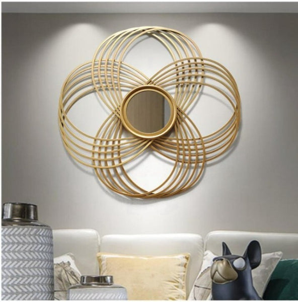 Gold Flower Geometric Design Circular Metal Wall Mirror Of Size 72.5cm, Is Waterproof, High Definition And Scratch Resistant, exclusively on Shahi Sajawat India, the world of home decor products. Best trendy home decor, living room, kitchen and bathroom decor ideas of 2021.