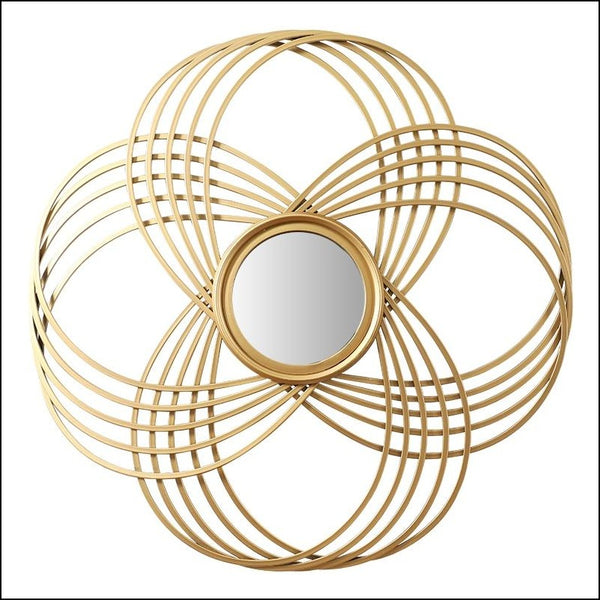Gold Flower Geometric Design Circular Metal Wall Mirror Of Size 72.5cm, Is Waterproof, High Definition And Scratch Resistant, exclusively on Shahi Sajawat India, the world of home decor products. Best trendy home decor, living room, kitchen and bathroom decor ideas of 2021.