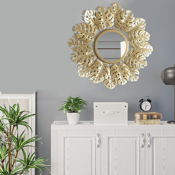 Gold Leafy Round Iron Wall Mirror Of Size 40cm And Mirror 14cm, available exclusively on Shahi Sajawat India, the world of home decor products. Best trendy home decor, living room, kitchen and bathroom decor ideas of 2020.