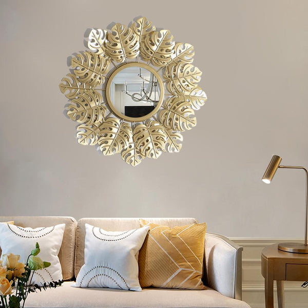 Gold Leafy Round Iron Wall Mirror Of Size 40cm And Mirror 14cm, available exclusively on Shahi Sajawat India, the world of home decor products. Best trendy home decor, living room, kitchen and bathroom decor ideas of 2020.