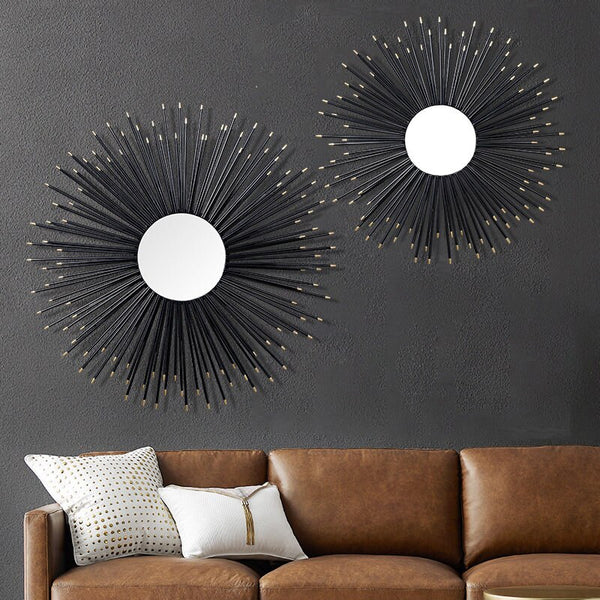 Black Sunburst Wrought Iron (Metal) Wall Mirrors Of Size 80×80cm Are Waterproof, Corrosion resistant, Scratch Resistant, available exclusively on Shahi Sajawat India, the world of home decor products.Best trendy home decor, living room, kitchen and bathroom decor ideas of 2021.