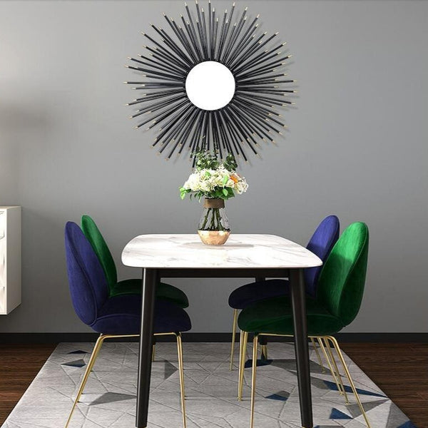 Black Sunburst Wrought Iron (Metal) Wall Mirrors Of Size 80×80cm Are Waterproof, Corrosion resistant, Scratch Resistant, available exclusively on Shahi Sajawat India, the world of home decor products.Best trendy home decor, living room, kitchen and bathroom decor ideas of 2021.