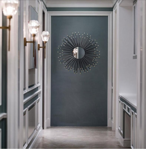 Black Sunburst Wrought Iron (Metal) Wall Mirrors Of Size 80×80cm Are Waterproof, Corrosion resistant, Scratch Resistant, available exclusively on Shahi Sajawat India, the world of home decor products.Best trendy home decor, living room, kitchen and bathroom decor ideas of 2021.