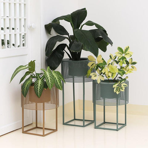 Gold/Greyish Blue 2 Piece Iron Floor Planters, available exclusively on Shahi Sajawat India, the world of home decor products.Best trendy home decor, living room, kitchen and bathroom decor ideas of 2021.