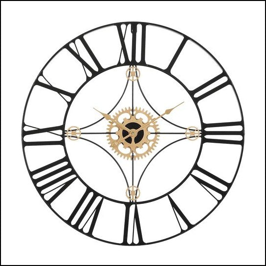 Black And Gold Circular Quartz Roman Metal Wall Clock Of Size 60×60cms, With Needle Display And Single Face Form, available exclusively on Shahi Sajawat India, the world of home decor products.Best trendy home decor, living room, kitchen and bathroom decor ideas of 2021.