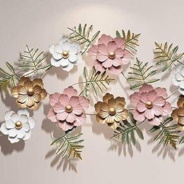 Pink, White And Gold Floral Metal Wall Hanging (Wall Decor) Of Size 145×83cm, Available Exclusively On Shahi Sajawat India, the world of home decor products.Best trendy home decor, living room, kitchen and bathroom decor ideas of 2021.