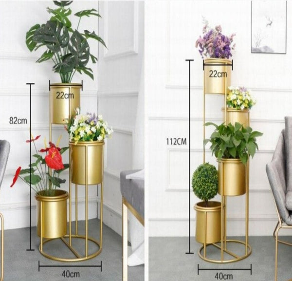 Gold Metal Iron 3 Tier And 4 Tier Planters In Large And Small Size With Galvanized Finish, available exclusively on Shahi Sajawat India, the world of home decor products. Best trendy home decor, living room, kitchen and bathroom decor ideas of 2021.